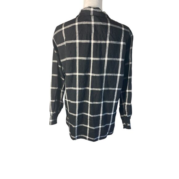 VTG Talbots Womens Plaid Linen Button Down Shirt Sz 10P Black Coastal Classic - Picture 7 of 12